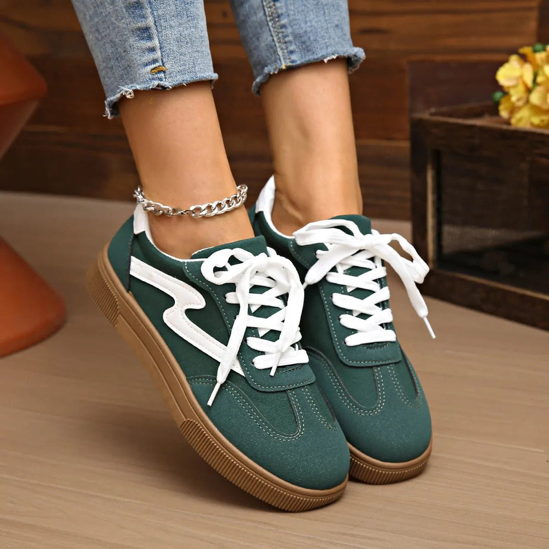 Round Toe Lace Up Sneakers - CELIVINE