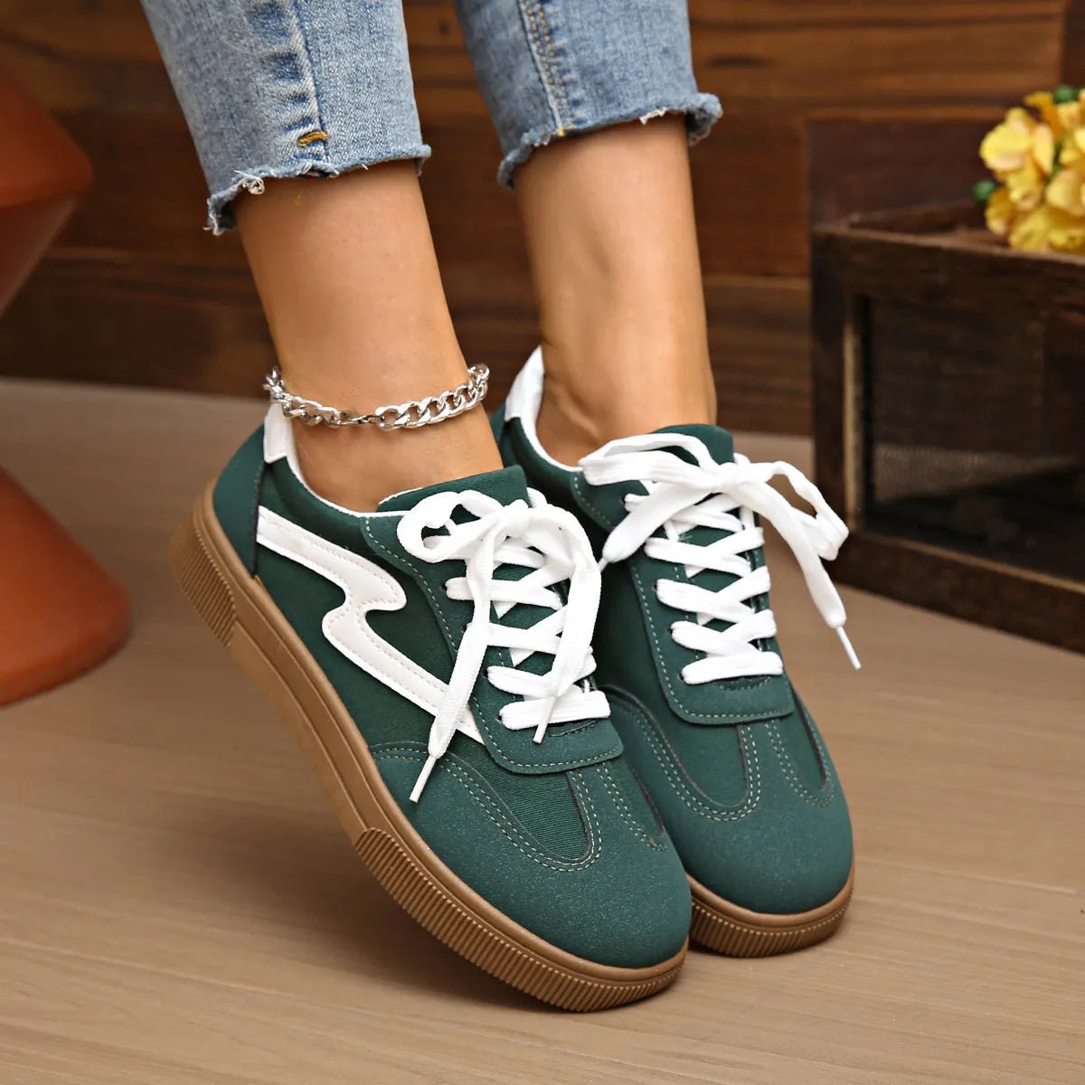 Round Toe Lace Up Sneakers - CELIVINE