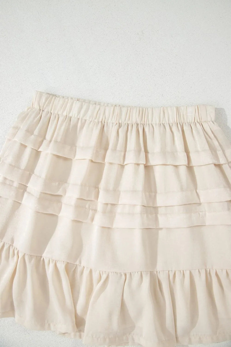 Ruffled Hemline Elastic Waist Mini Skirt - CELIVINE
