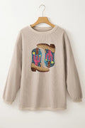 Full Size Sequin Boots Round Neck Long Sleeve Sweatshirt - CELIVINE