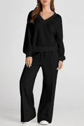 V - Neck Long Sleeve Top and Pants Active Set - CELIVINE