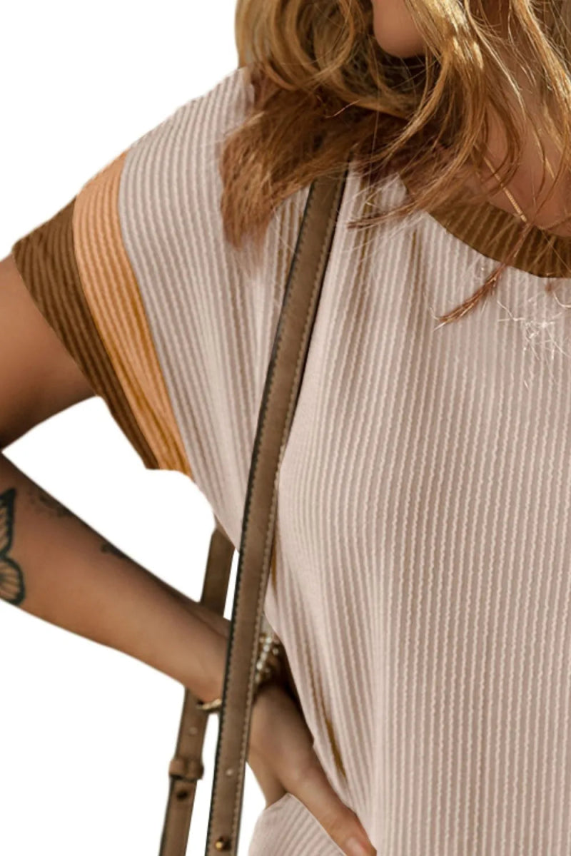 Textured Round Neck Short Sleeve Dress - CELIVINE