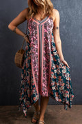 Printed V - Neck Midi Cami Dress - CELIVINE