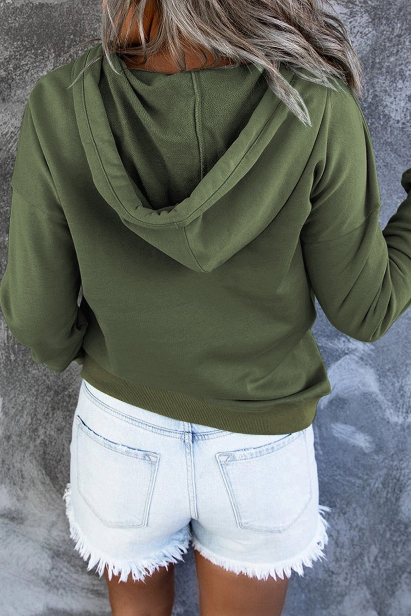 Dropped Shoulder Long Sleeve Hoodie with Pocket - CELIVINE