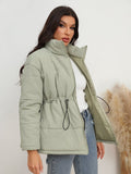 Drawstring Waist Zip - Up Puffer Jacket - CELIVINE