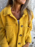 Full Size Fuzzy Button Up Drop Shoulder Jacket - CELIVINE