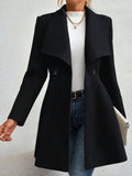 Collared Neck Button Up Long Sleeve Coat - CELIVINE