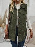 Button Up Collared Neck Vest Coat - CELIVINE