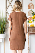 Ribbed Round Neck Short Sleeve Dress - CELIVINE