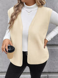 Full Size Open Front Vest Coat Plus Size - CELIVINE