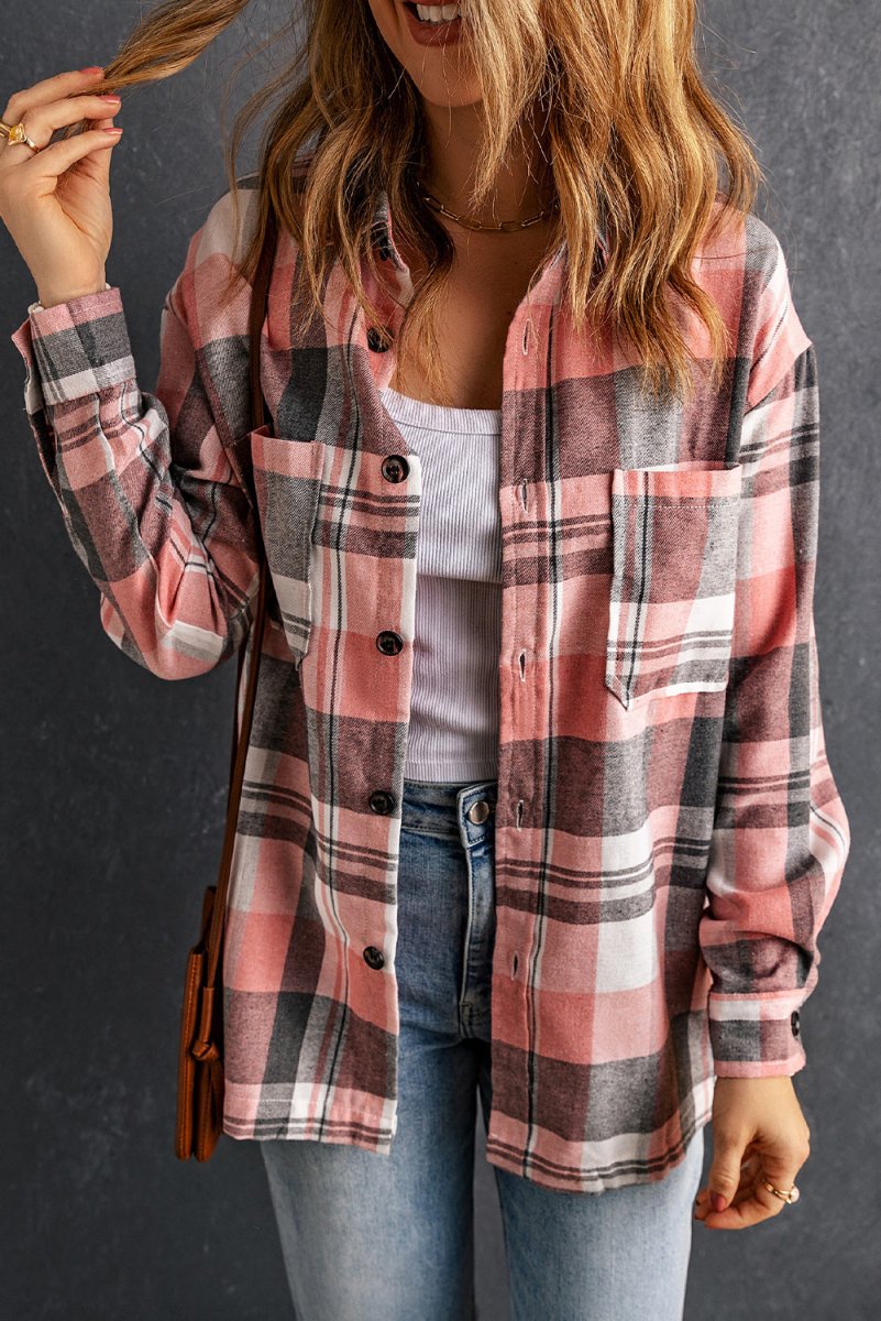 Plaid Dropped Shoulder Longline Shirt - CELIVINE