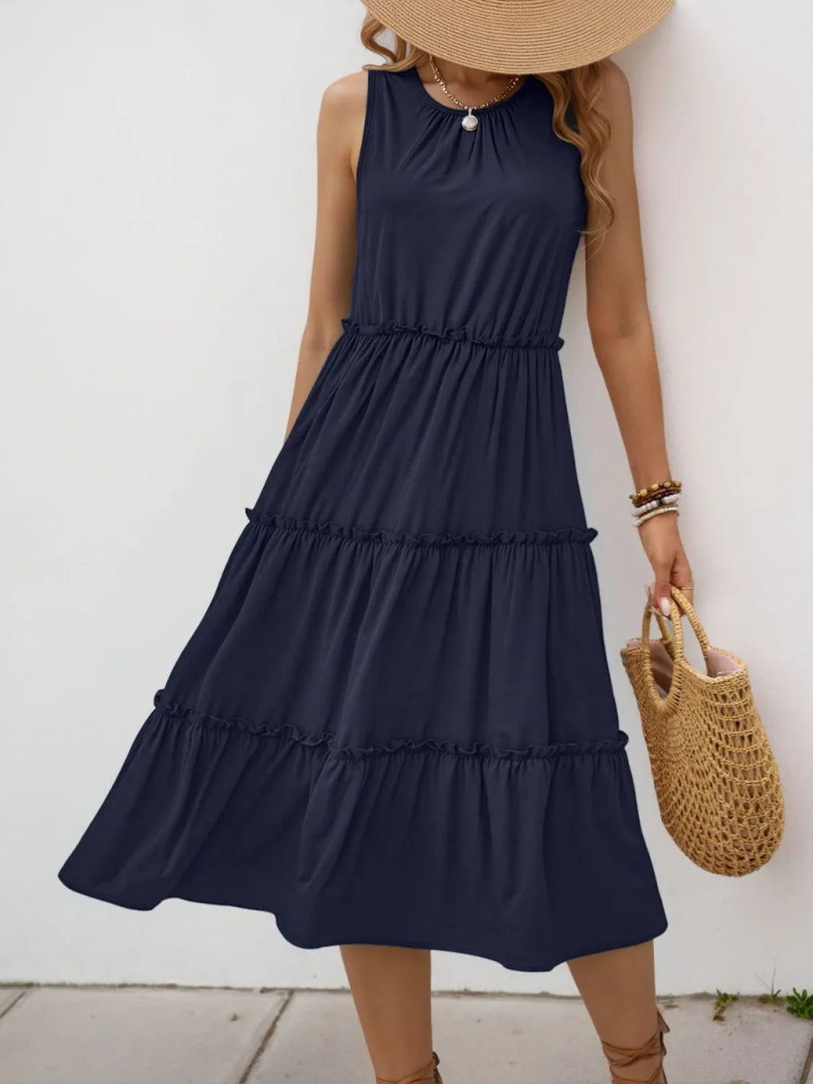 Frill Tiered Midi Dress - CELIVINE