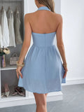 Halter Neck Summer Mini Dress - CELIVINE