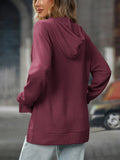 Textured Drawstring Long Sleeve Hoodie - CELIVINE