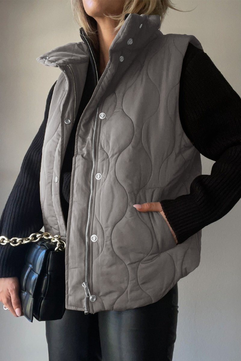 Collared Neck Vest with Pockets - CELIVINE