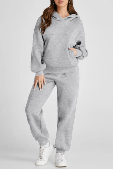 Dropped Shoulder Long Sleeve Hoodie and Pants Active Set - CELIVINE