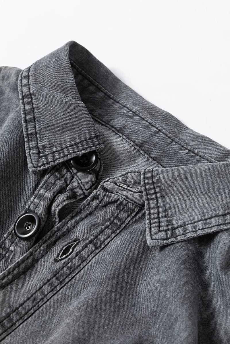 Button Up Long Sleeve Denim Jacket - CELIVINE