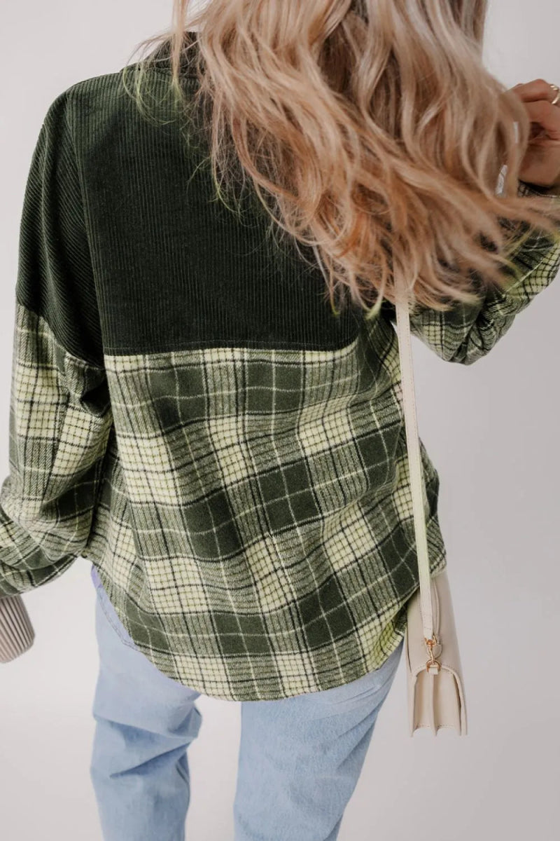 Snap Down Collared Neck Plaid Shacket - CELIVINE