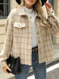 Plaid Button Up Long Sleeve Jacket - CELIVINE