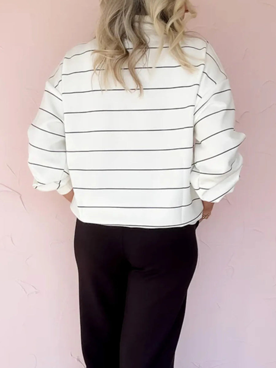 Striped Quarter Zip Sweatshirt with Relaxed Fit - CELIVINE