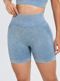 Washed High Waist Active Shorts - CELIVINE