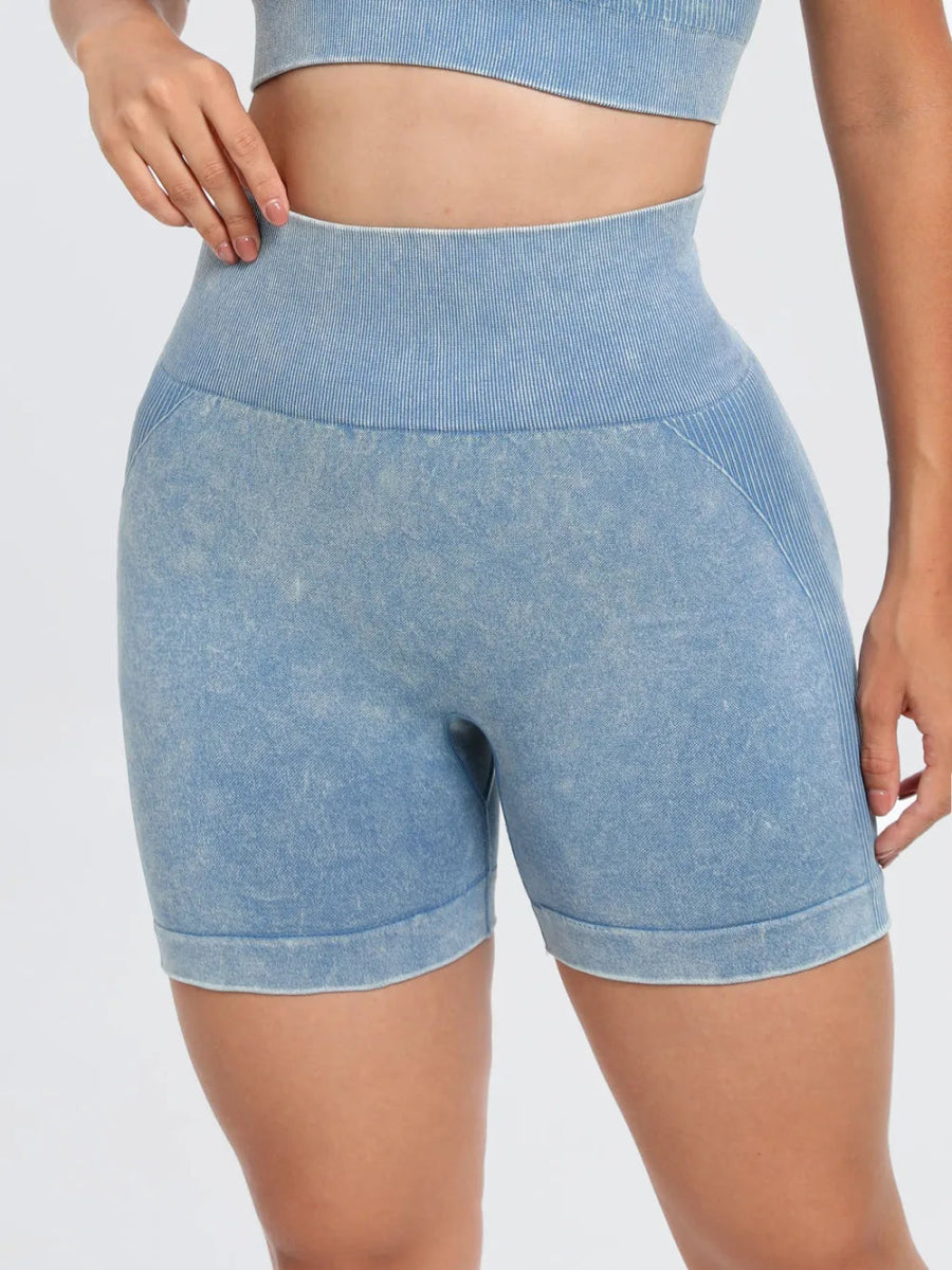 Washed High Waist Active Shorts - CELIVINE