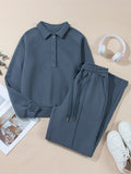 Collared Sweatshirt and High Waist Pants Active Set - CELIVINE