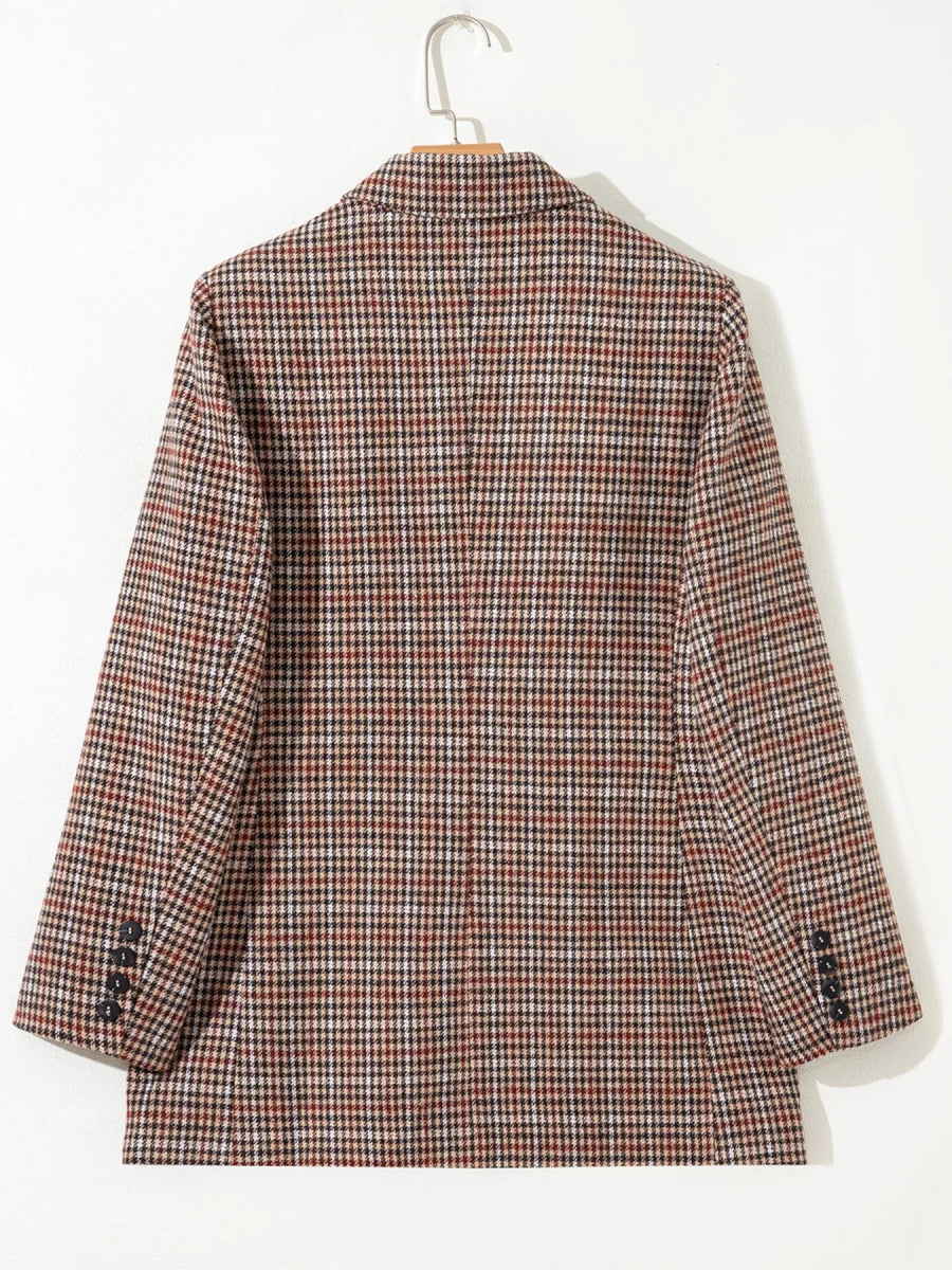Houndstooth Lapel Collar Blazer - CELIVINE