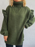 Ruffled Turtleneck Long Sleeve Sweater - CELIVINE