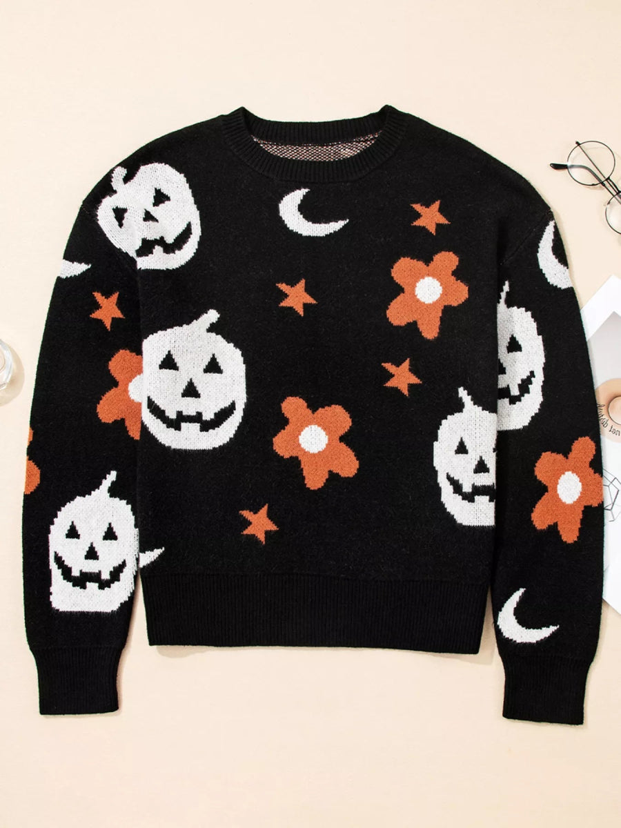 Halloween Pattern Long Sleeve Sweater - CELIVINE