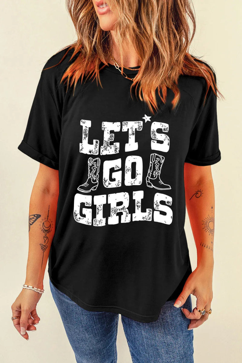 Letter Graphic Round Neck Short Sleeve T-Shirt - CELIVINE