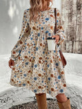 Floral Print Long Sleeve Tiered Dress - CELIVINE