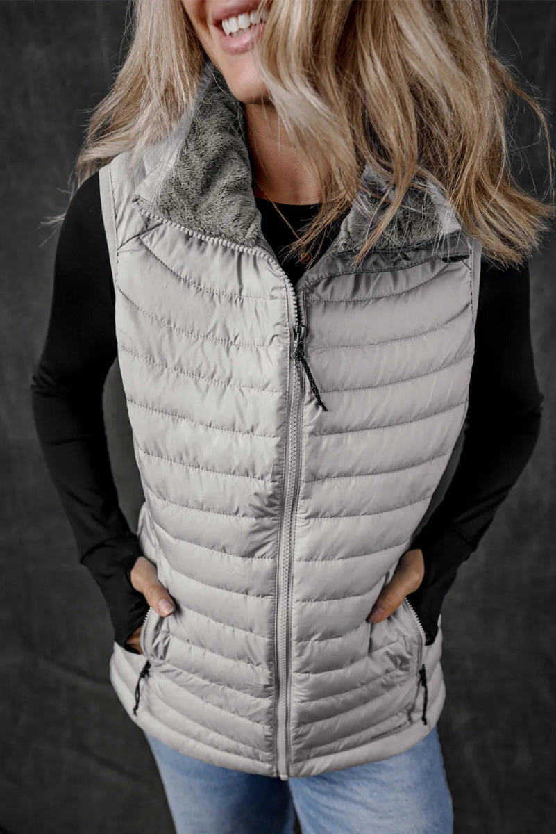 Pocketed Zip Up Vest Coat - CELIVINE