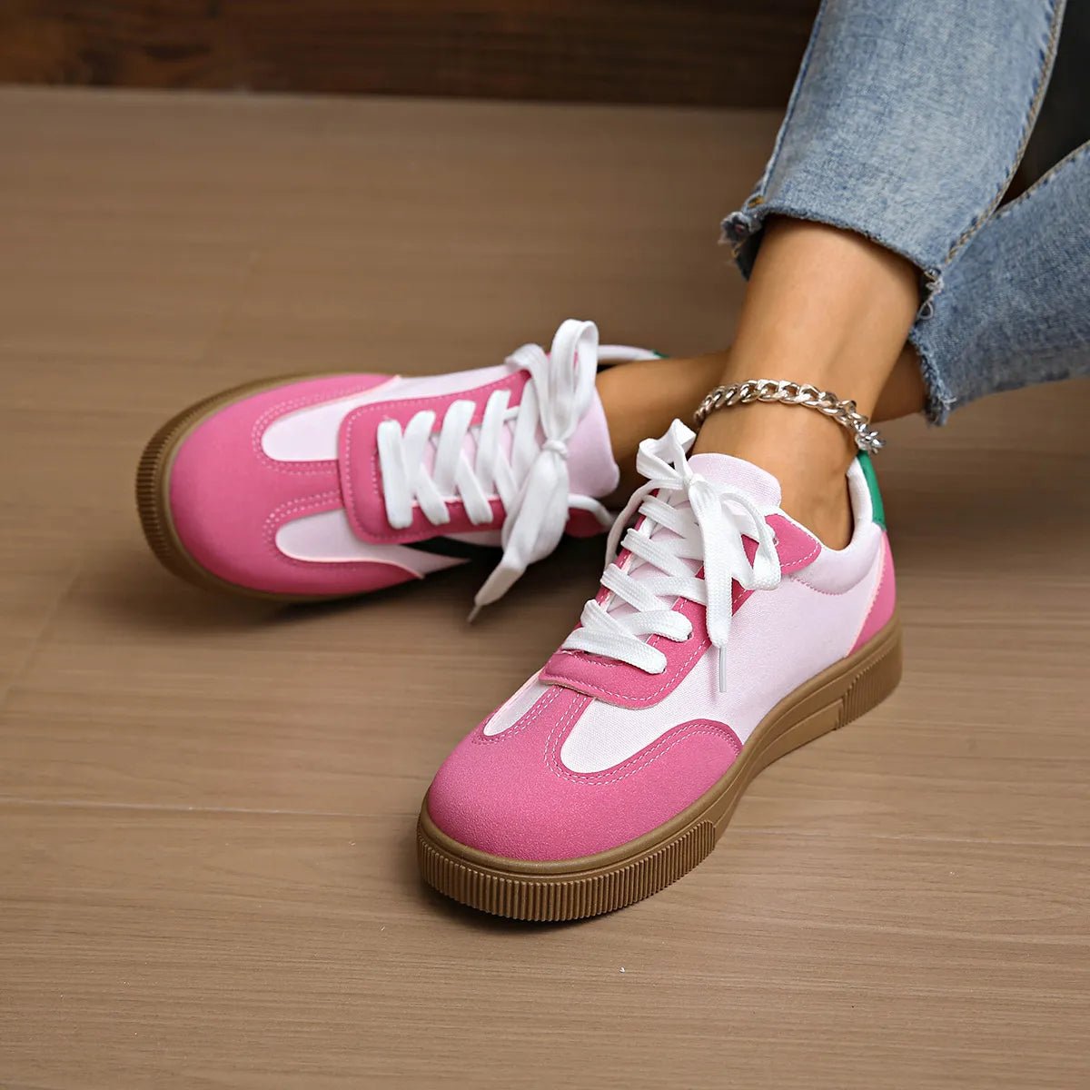 Round Toe Lace Up Sneakers - CELIVINE
