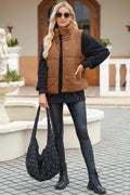 Pocketed Zip Up Turtleneck Vest Coat - CELIVINE
