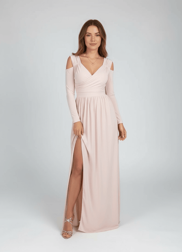Slit Surplice Cold Shoulder Maxi Dress - CELIVINE