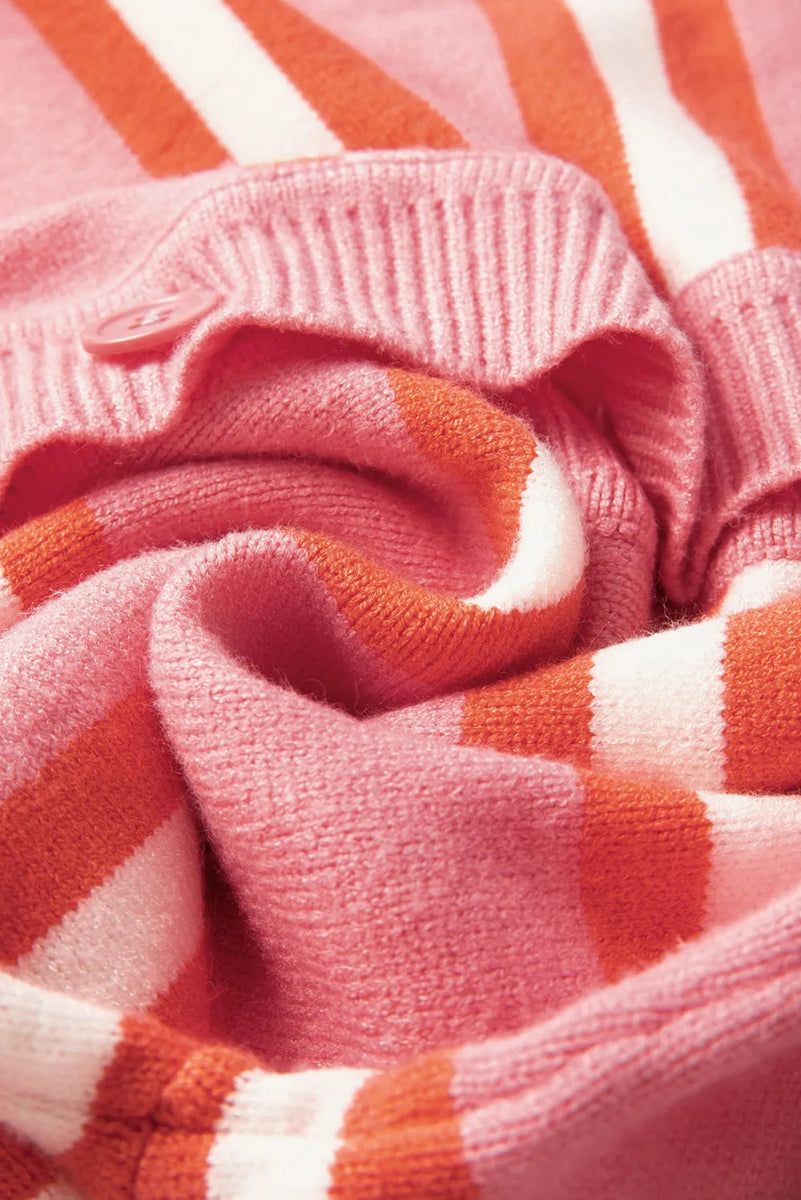 Striped Button Down Long Sleeve Cardigan - CELIVINE