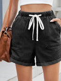 Drawstring Wash Denim Shorts - CELIVINE