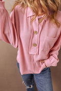 Pocketed Half Button Long Sleeve Sweatshirt - CELIVINE