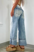Washed Wide Leg Jeans with Pockets - CELIVINE
