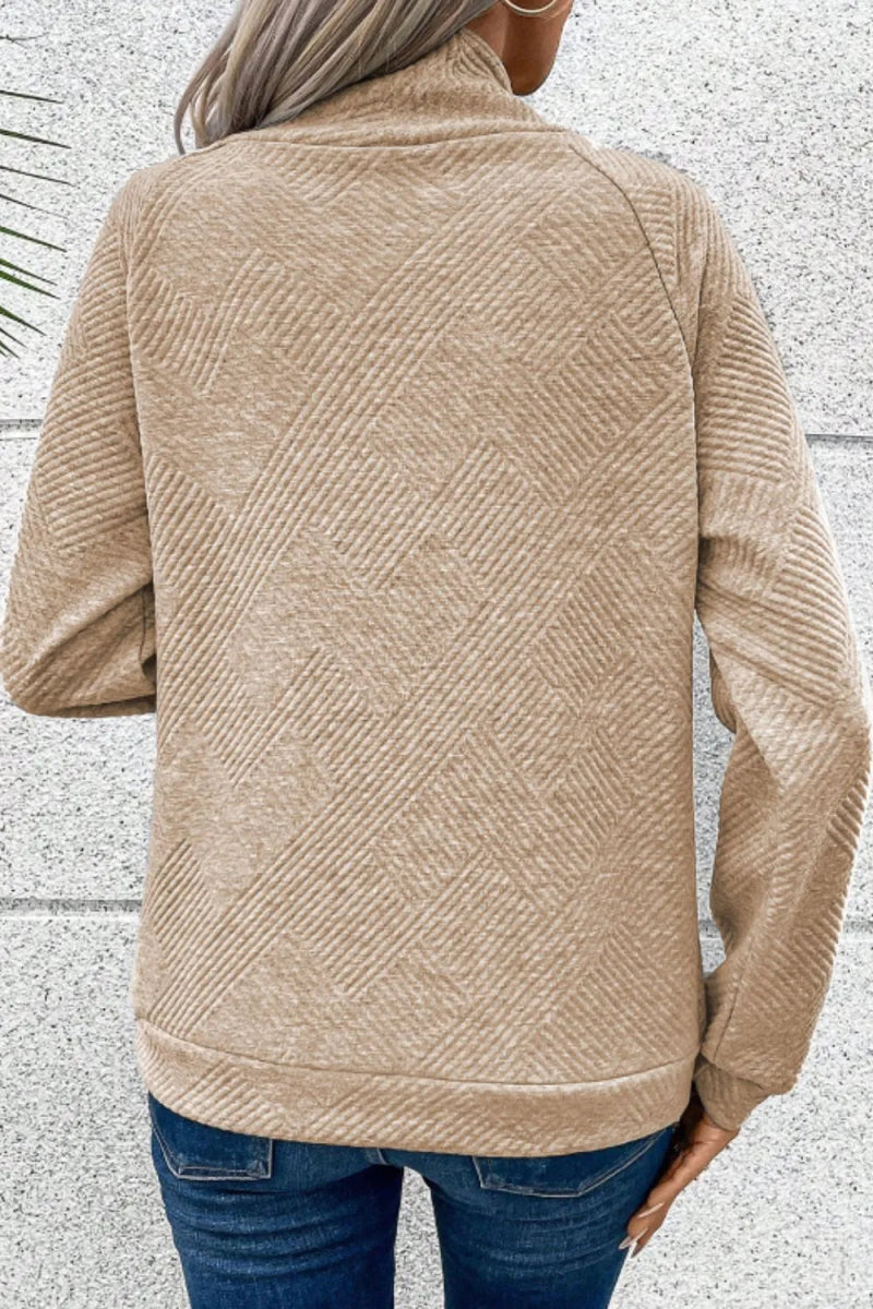 Textured Turtleneck Long Sleeve Sweatshirt - CELIVINE