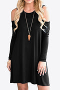 Cold - Shoulder Long Sleeve Round Neck Dress - CELIVINE
