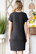 Ribbed Round Neck Short Sleeve Dress - CELIVINE