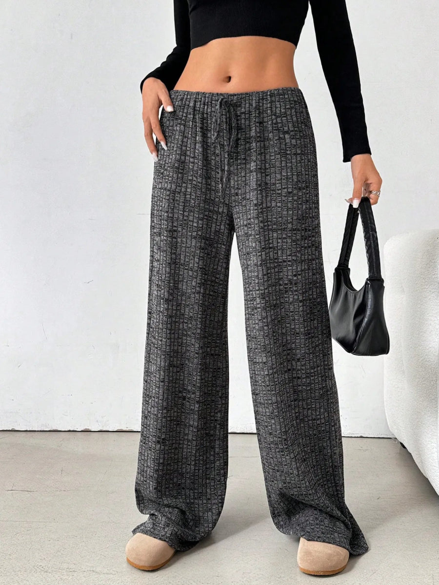 Striped Wide Leg Drawstring Pants - CELIVINE
