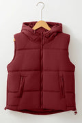 Drawstring Zip Up Hooded Vest Coat - CELIVINE