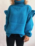 Ruffled Turtleneck Long Sleeve Sweater - CELIVINE