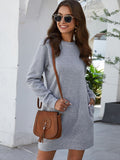 Round Neck Long Sleeve Mini Dress with Pockets - CELIVINE