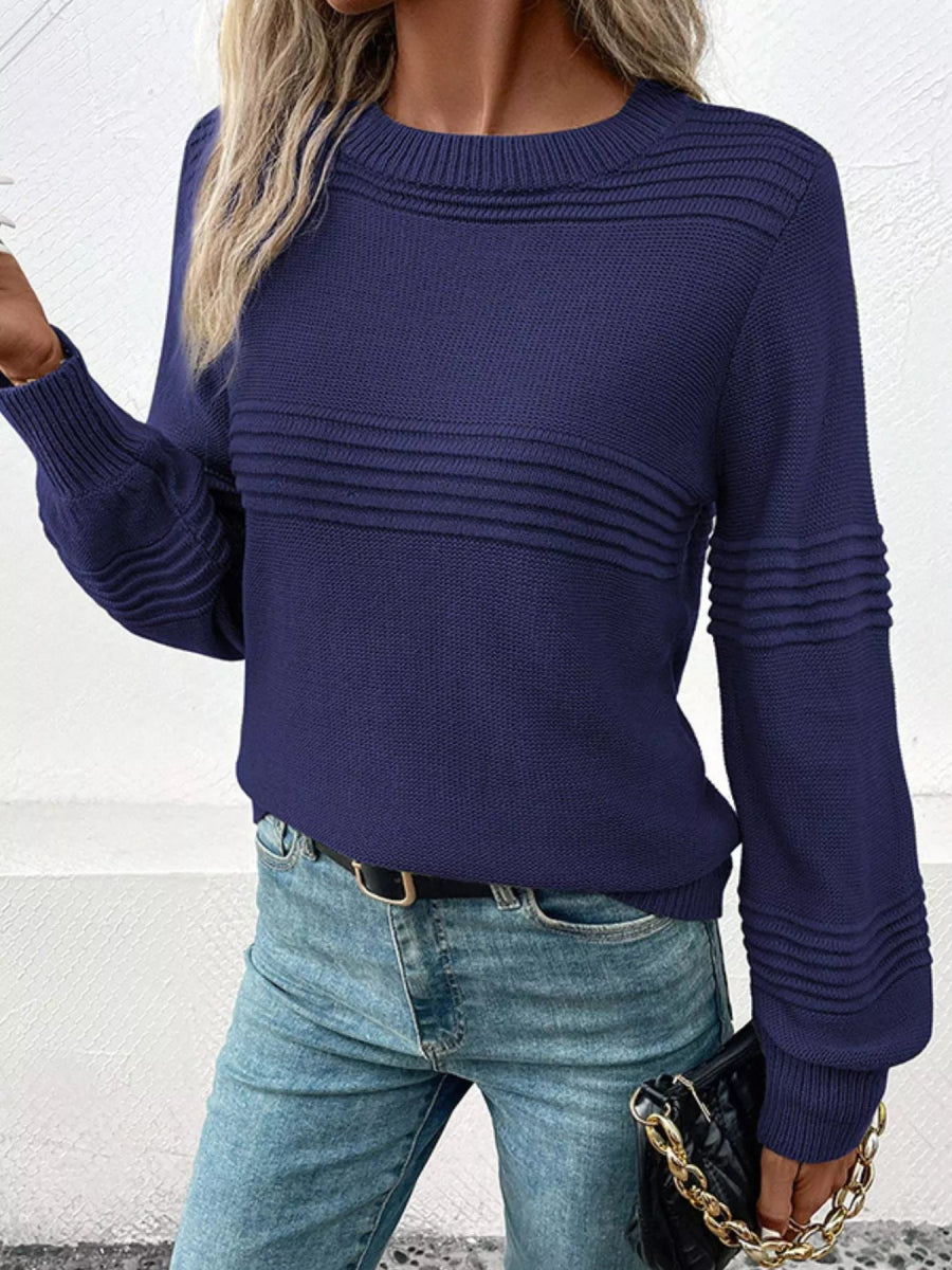 Round Neck Long Sleeve Sweater - CELIVINE