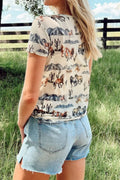 Western Fashion Mustang River Printed Mesh T Shirt - CELIVINE