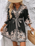 Printed Balloon Sleeve Mini Dress - CELIVINE